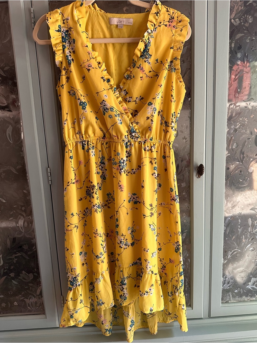 LOFT Yellow Floral Ruffle Wrap Sundress